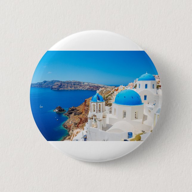 Macaron Rond 5 Cm Île de Santorini - caldeira, Grèce (Devant)