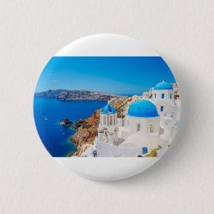 Macaron Rond 5 Cm Île de Santorini - caldeira, Grèce