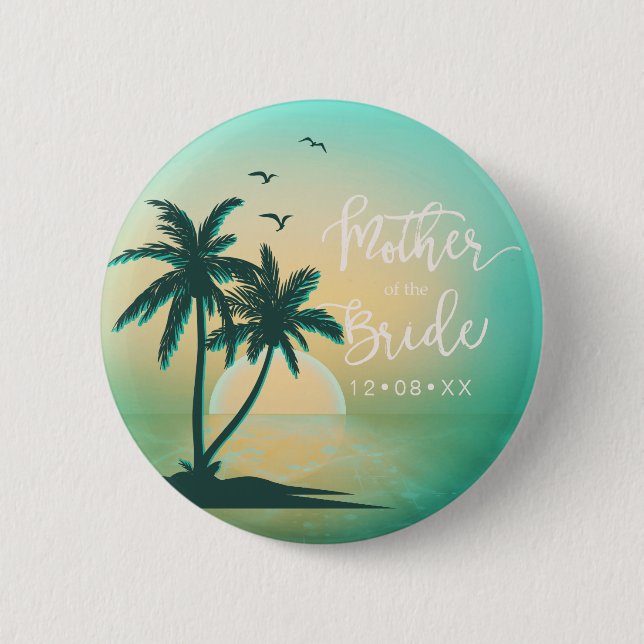 Macaron Rond 5 Cm Ile tropicale Mère de la Mariée ID Turquoise581 (Devant)