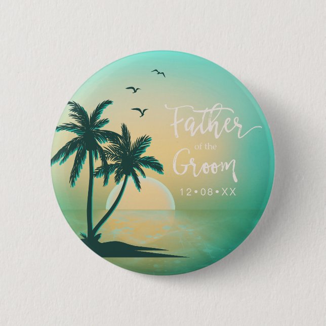Macaron Rond 5 Cm Île tropicale Père de la chambre Turquoise ID581 (Devant)