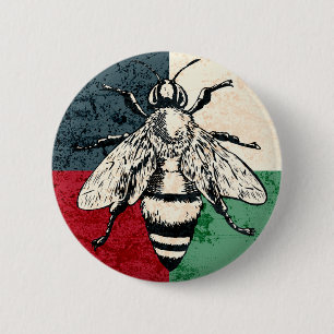 Macaron Rond 5 Cm Illustration colorée de l'insecte d'abeille vintag