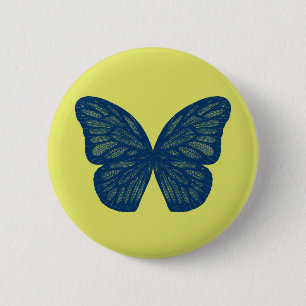 Macaron Rond 5 Cm Illustration d'ailes de papillon bleu avec bouton 