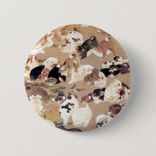 Macaron Rond 5 Cm Illustration de Cent Chiens par Ito Jakuchu