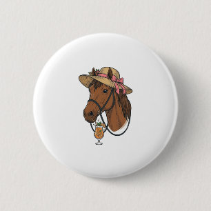 Macaron Rond 5 Cm Illustration de chapeau d'été cocktail cheval vint