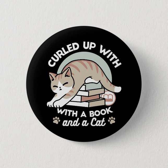 Macaron Rond 5 Cm Illustration de chat Lover - Curled Up & Cosy (Devant)