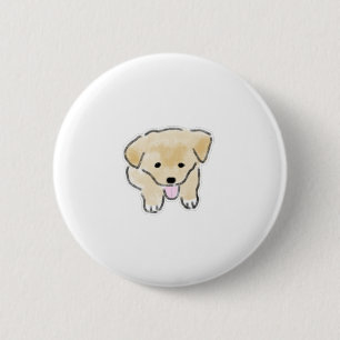Macaron Rond 5 Cm Illustration de chiot souriant heureux dessiné à l