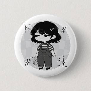 Macaron Rond 5 Cm Illustration de fille chibi esthétique dépassée