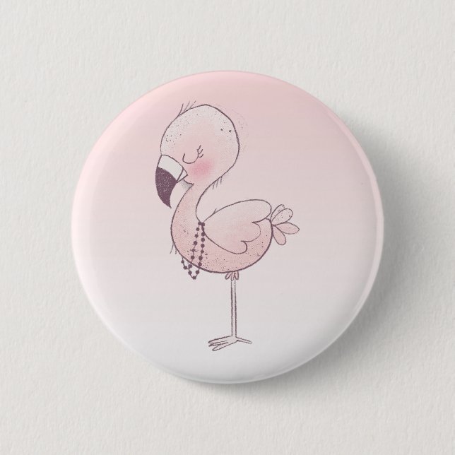Macaron Rond 5 Cm Illustration de Flamant rose rose mou (Devant)