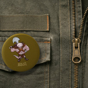 Macaron Rond 5 Cm Illustration de guerrier gladiateur Axolotl avec u