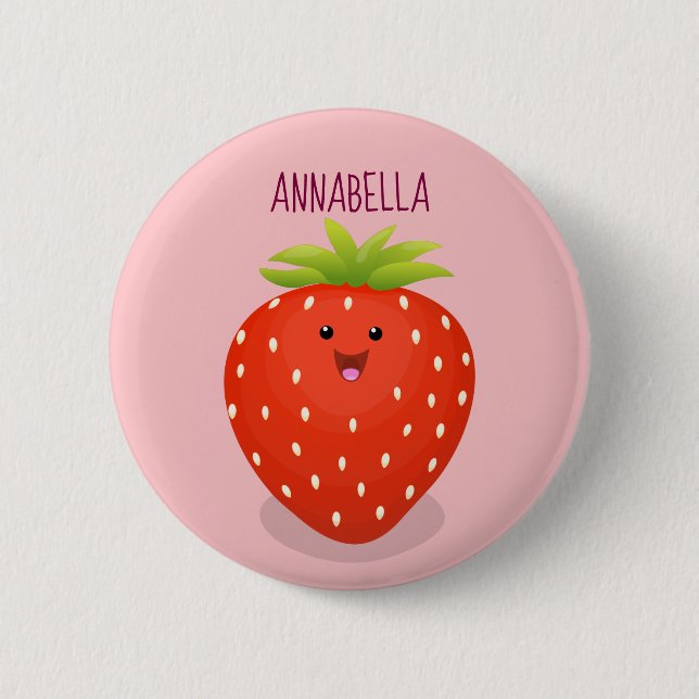 Macaron Rond 5 Cm Illustration de la fraise Cute kawaii (Devant)