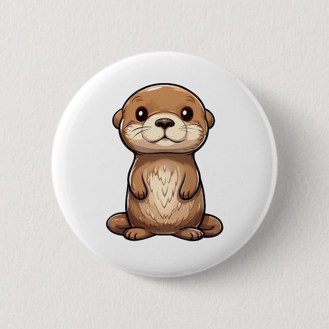 Macaron Rond 5 Cm Illustration de la loutre de dessin (Devant)