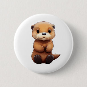 Macaron Rond 5 Cm Illustration de la loutre de dessin