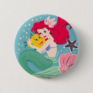 Macaron Rond 5 Cm Illustration de la princesse Ariel Holding