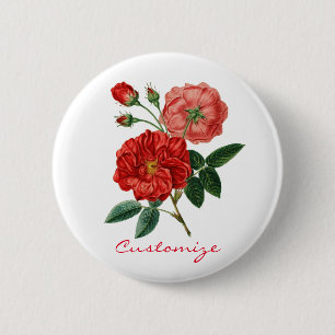 Macaron Rond 5 Cm Illustration de la Rose rouge Vintage Thunder_Cove