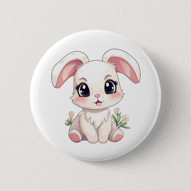 Macaron Rond 5 Cm Illustration de lapin de dessin (Devant)