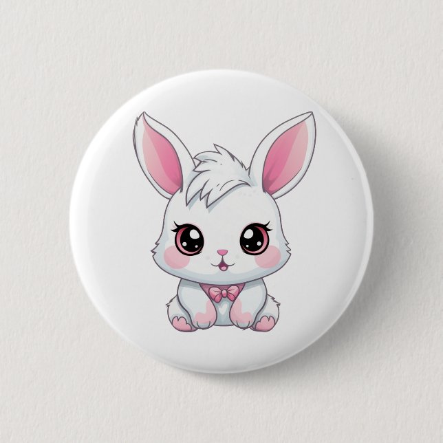 Macaron Rond 5 Cm Illustration de lapin de dessin (Devant)