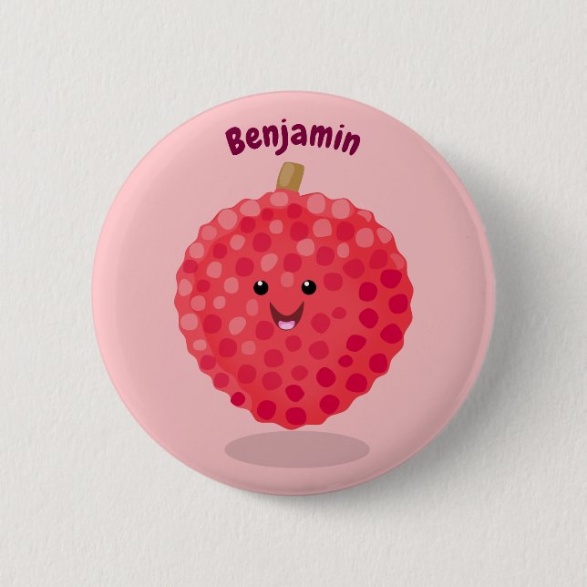 Macaron Rond 5 Cm Illustration de litchee rose mignon (Devant)