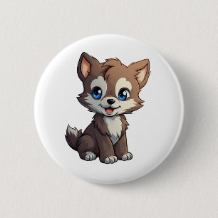 Macaron Rond 5 Cm Illustration de loup de dessin
