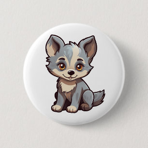 Macaron Rond 5 Cm Illustration de loup de dessin