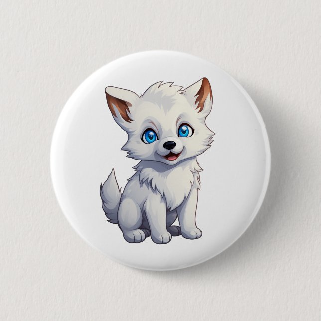 Macaron Rond 5 Cm Illustration de loup de dessin (Devant)