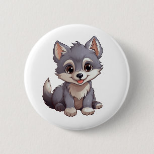 Macaron Rond 5 Cm Illustration de loup de dessin