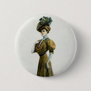 Macaron Rond 5 Cm Illustration de mode vintage Dame dans le Casquett