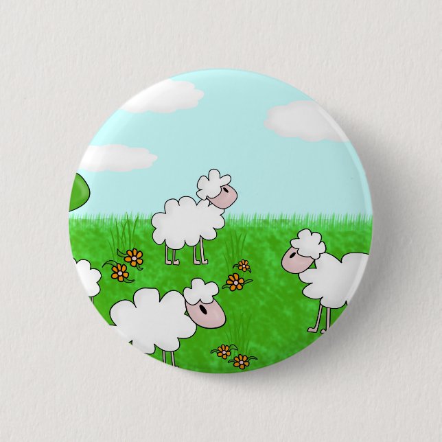 Macaron Rond 5 Cm Illustration de moutons mignons pour enfants (Devant)