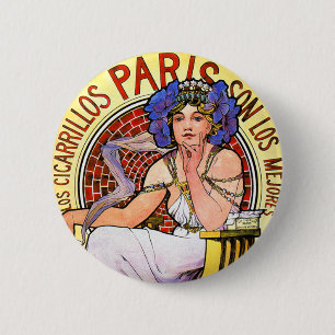 Macaron Rond 5 Cm Illustration de Mucha Art Nouveau