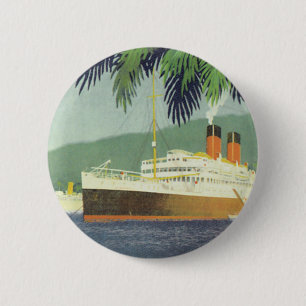 Macaron Rond 5 Cm Illustration de navire de croisière vintage
