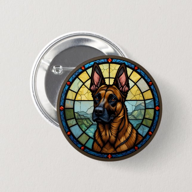 Macaron Rond 5 Cm Illustration de style Malinois belge en verre vern (Devant & derrière)