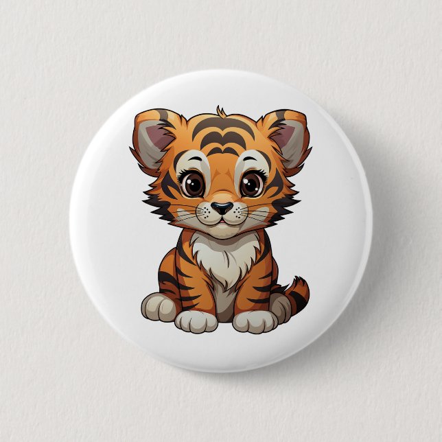 Macaron Rond 5 Cm Illustration de tigre de dessin (Devant)