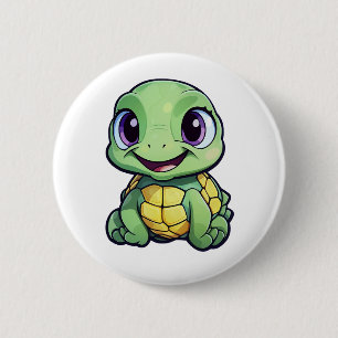 Macaron Rond 5 Cm Illustration de tortue de dessin animé