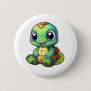 Macaron Rond 5 Cm Illustration de tortue de dessin animé