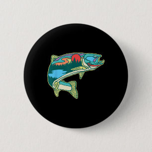 Macaron Rond 5 Cm Illustration de truite naturelle Pêche à la mouche