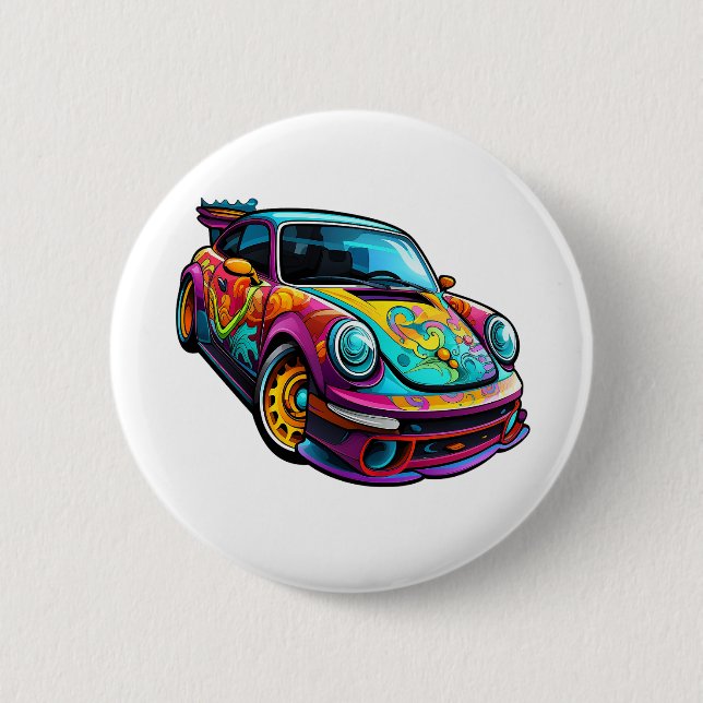 Macaron Rond 5 Cm Illustration de voiture de dessin (Devant)