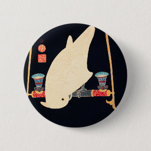 Macaron Rond 5 Cm Illustration d'Ito Jakuchu sur Macaw blanc