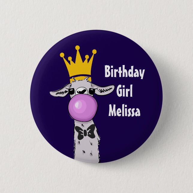 Macaron Rond 5 Cm Illustration drôle Llama fille d'anniversaire (Devant)