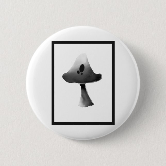 Macaron Rond 5 Cm Illustration du champignon noir et blanc (Devant)
