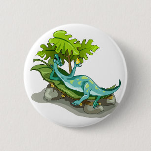 Macaron Rond 5 Cm Illustration D'Un Bain De Soleil Iguanodon.
