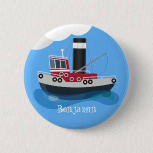 Macaron Rond 5 Cm Illustration d'un bateau à chalutier mignon