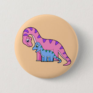 Macaron Rond 5 Cm Illustration D'Un Brachiosaurus Mère Et Enfant.