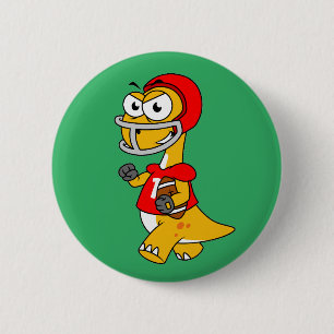 Macaron Rond 5 Cm Illustration D'Un Brontosaurus Jouant Au Football.