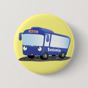 Macaron Rond 5 Cm Illustration d'un bus moderne bleu mignon