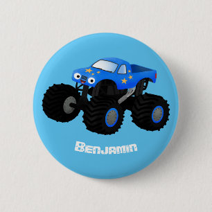 Macaron Rond 5 Cm Illustration d'un camion monstre bleu mou