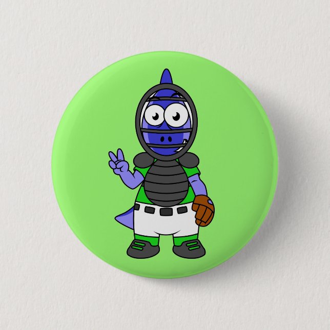 Macaron Rond 5 Cm Illustration D'Un Capteur De Baseball Parasaurolop (Devant)