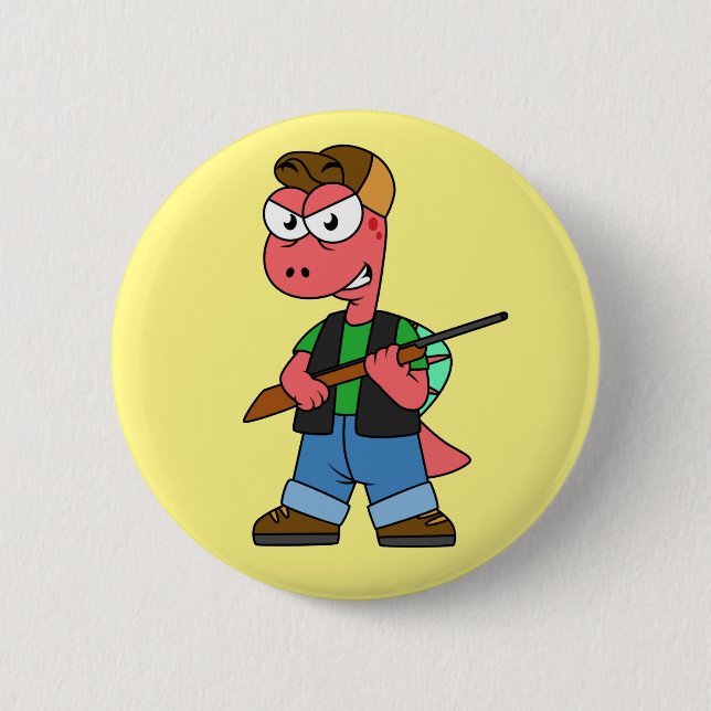 Macaron Rond 5 Cm Illustration D'Un Chasseur De Spinosaure Avec Arme (Devant)