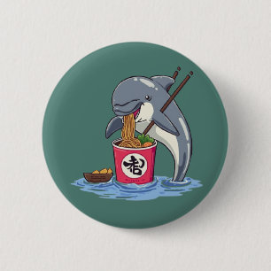Macaron Rond 5 Cm Illustration d'un dauphin mangeant des ramen