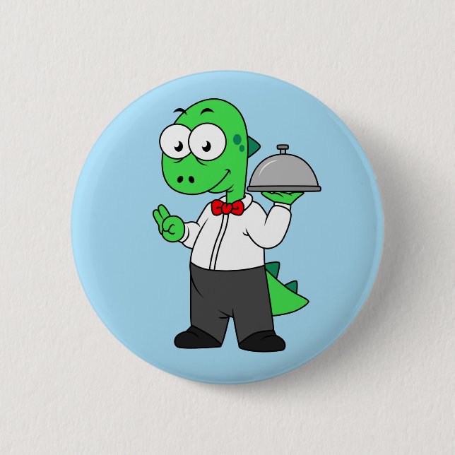 Macaron Rond 5 Cm Illustration D'Un Gardien Alimentaire Tyrannosauru (Devant)