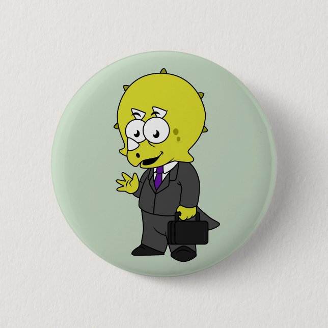 Macaron Rond 5 Cm Illustration D'Un Homme D'Affaires Tricératops. (Devant)