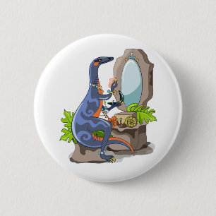 Macaron Rond 5 Cm Illustration D'Un Iguanodon Mettant Sur Le Maquill